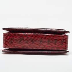 Roberto Cavalli Red Water Snakeskin Flap Top Handle Bag
