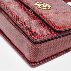 Roberto Cavalli Red Water Snakeskin Flap Top Handle Bag