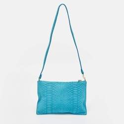 Pre Owned Roberto Cavalli Blue Python Shoulder Bag