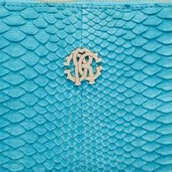 Pre Owned Roberto Cavalli Blue Python Shoulder Bag