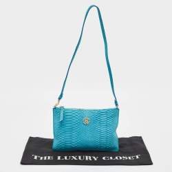 Pre Owned Roberto Cavalli Blue Python Shoulder Bag
