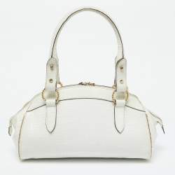 Roberto Cavalli White/Gold Croc Embossed Leather and Snakeskin Satchel