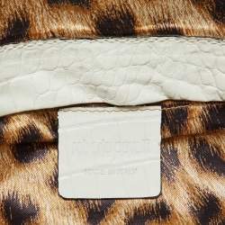 Roberto Cavalli White/Gold Croc Embossed Leather and Snakeskin Satchel
