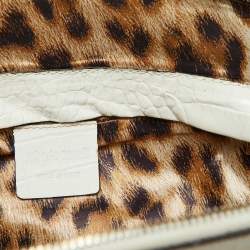 Roberto Cavalli White/Gold Croc Embossed Leather and Snakeskin Satchel