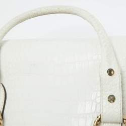 Roberto Cavalli White/Gold Croc Embossed Leather and Snakeskin Satchel