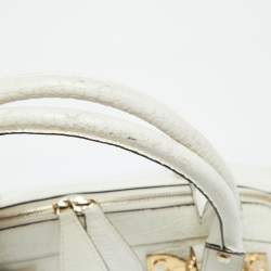 Roberto Cavalli White/Gold Croc Embossed Leather and Snakeskin Satchel