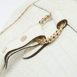 Roberto Cavalli White/Gold Croc Embossed Leather and Snakeskin Satchel