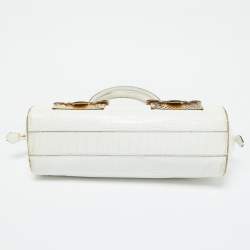 Roberto Cavalli White/Gold Croc Embossed Leather and Snakeskin Satchel