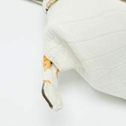 Roberto Cavalli White/Gold Croc Embossed Leather and Snakeskin Satchel