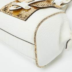Roberto Cavalli White/Gold Croc Embossed Leather and Snakeskin Satchel