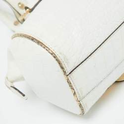 Roberto Cavalli White/Gold Croc Embossed Leather and Snakeskin Satchel