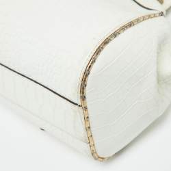 Roberto Cavalli White/Gold Croc Embossed Leather and Snakeskin Satchel
