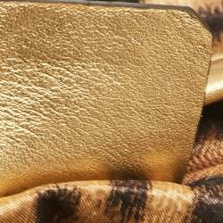 Pre Owned Roberto Cavalli Beige/Brown Leopard Calfhair and Croc Embossed Leather RC Logo Hobo