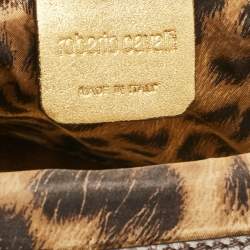 Pre Owned Roberto Cavalli Beige/Brown Leopard Calfhair and Croc Embossed Leather RC Logo Hobo
