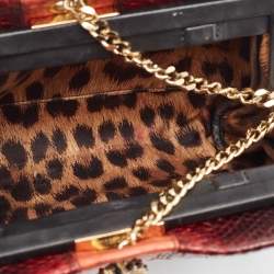 Roberto Cavalli Multicolor Snakeskin Frame Wristlet Chain Clutch