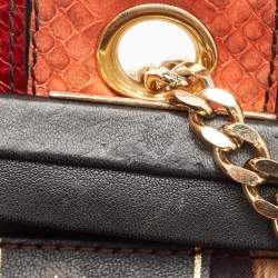 Roberto Cavalli Multicolor Snakeskin Frame Wristlet Chain Clutch