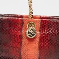 Roberto Cavalli Multicolor Snakeskin Frame Wristlet Chain Clutch