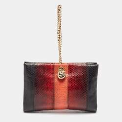 Roberto Cavalli Multicolor Snakeskin Frame Wristlet Chain Clutch