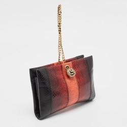 Roberto Cavalli Multicolor Snakeskin Frame Wristlet Chain Clutch