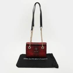 Pre Owned Roberto Cavalli Burgundy/Black Python Embossed Leather Chain Shoulder Bag