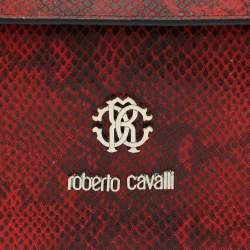 Pre Owned Roberto Cavalli Burgundy/Black Python Embossed Leather Chain Shoulder Bag