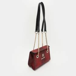 Pre Owned Roberto Cavalli Burgundy/Black Python Embossed Leather Chain Shoulder Bag