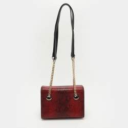 Pre Owned Roberto Cavalli Burgundy/Black Python Embossed Leather Chain Shoulder Bag