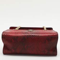 Pre Owned Roberto Cavalli Burgundy/Black Python Embossed Leather Chain Shoulder Bag