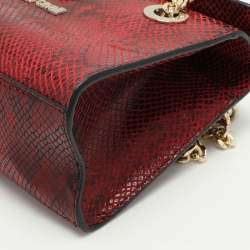 Pre Owned Roberto Cavalli Burgundy/Black Python Embossed Leather Chain Shoulder Bag
