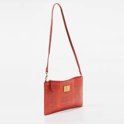 Pre Owned Roberto Cavalli Orange Watersnake Leather Slim Clutch Bag
