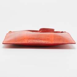 Pre Owned Roberto Cavalli Orange Watersnake Leather Slim Clutch Bag