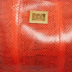 Pre Owned Roberto Cavalli Orange Watersnake Leather Slim Clutch Bag