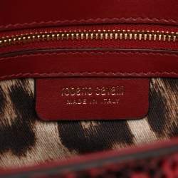 Roberto Cavalli Burgundy/Black Watersnake Top Handle Bag