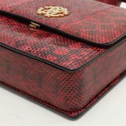 Roberto Cavalli Burgundy/Black Watersnake Top Handle Bag