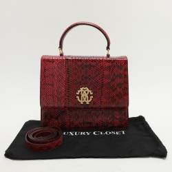 Roberto Cavalli Burgundy/Black Watersnake Top Handle Bag