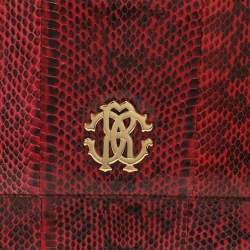 Roberto Cavalli Burgundy/Black Watersnake Top Handle Bag