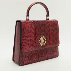 Roberto Cavalli Burgundy/Black Watersnake Top Handle Bag