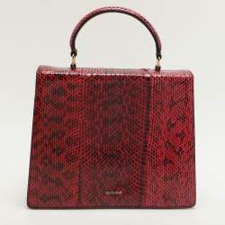 Roberto Cavalli Burgundy/Black Watersnake Top Handle Bag