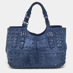 Pre Owned Roberto Cavalli Blue Suede Pebble Studded Tote