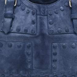 Pre Owned Roberto Cavalli Blue Suede Pebble Studded Tote