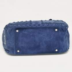 Pre Owned Roberto Cavalli Blue Suede Pebble Studded Tote
