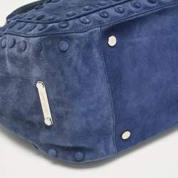 Pre Owned Roberto Cavalli Blue Suede Pebble Studded Tote