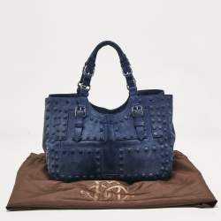 Pre Owned Roberto Cavalli Blue Suede Pebble Studded Tote