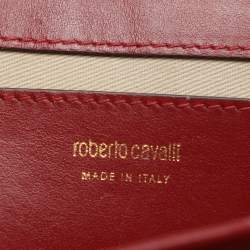 Roberto Cavalli Red Leather RC Monogram Flap Chain Bag
