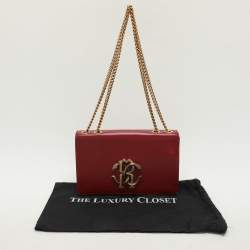 Roberto Cavalli Red Leather RC Monogram Flap Chain Bag