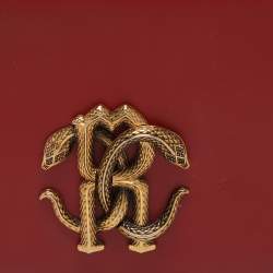 Roberto Cavalli Red Leather RC Monogram Flap Chain Bag