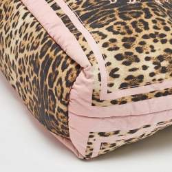 Roberto Cavalli Multicolor Fabric Leopard Print Logo Shopper Tote