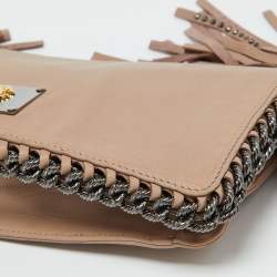 Roberto Cavalli Beige Leather Tassel Chain Link Clutch