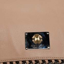 Roberto Cavalli Beige Leather Tassel Chain Link Clutch