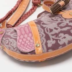 Pre Owned Roberto Cavalli Multicolor Python and Canvas Tassel Shoulder Bag